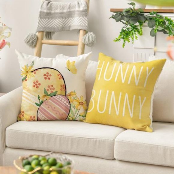 Easter Decorative Throw Pillow Covers Cases Bunny Spring Decor Yellow Accent - Picture 3 of 7